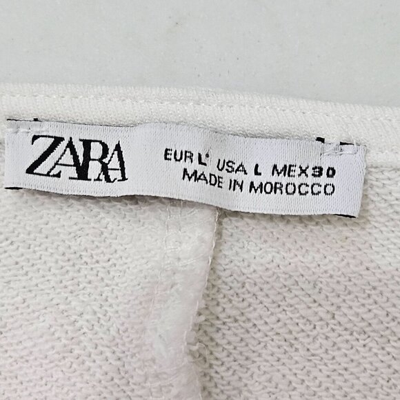 Zara Embroidered Floral Top Sweater Long Sleeve Sz Large White Boho Cottagecore - Picture 9 of 10